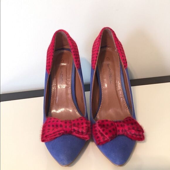 C. Label 6 Kristy blue and red polka dot pump - Picture 1 of 8
